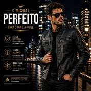 Jaqueta Biker Masculina Forrada Em Couro Sintético Com Zíper Estilo Motoqueiro Casual Elegante.