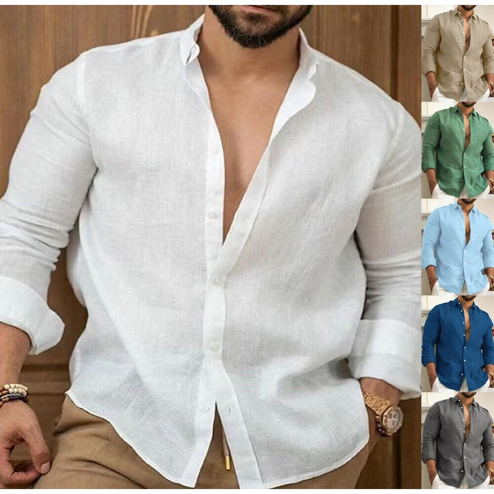 Camisa Social Masculina de Algodão/Linho Confortável Casual de Manga Longa Moda Várias Cores NOTS