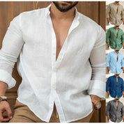 Camisa Social Masculina de Algodão/Linho Confortável Casual de Manga Longa Moda Várias Cores NOTS