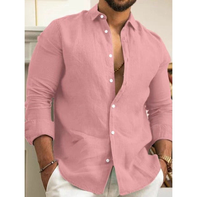 Camisa Social Masculina de Algodão/Linho Confortável Casual de Manga Longa Moda Várias Cores NOTS
