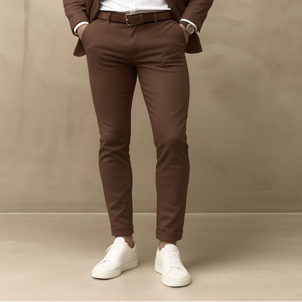 Calça Alfaiataria Masculina Sarja Esporte Fino Social Chino com Elastano