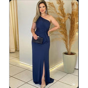 Vestido luxo elegante longo nozinho ombro só festa casamento e formatura