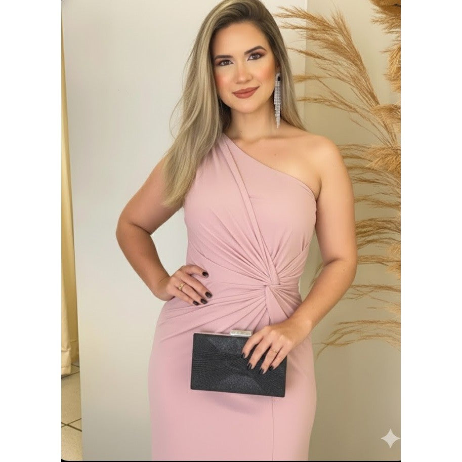 Vestido luxo elegante longo nozinho ombro só festa casamento e formatura