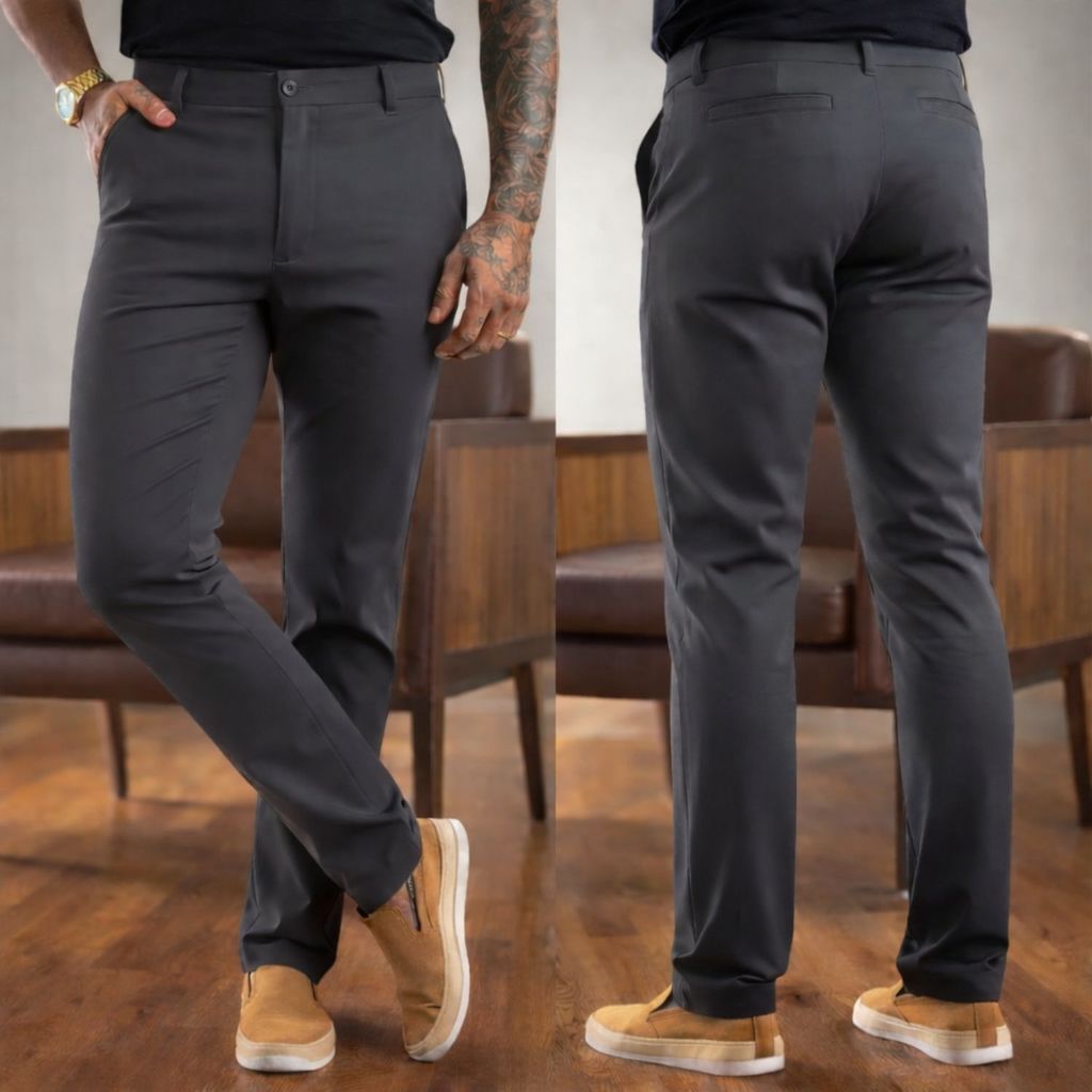 Calça Alfaiataria Masculina Sarja Esporte Fino Social Chino com Elastano