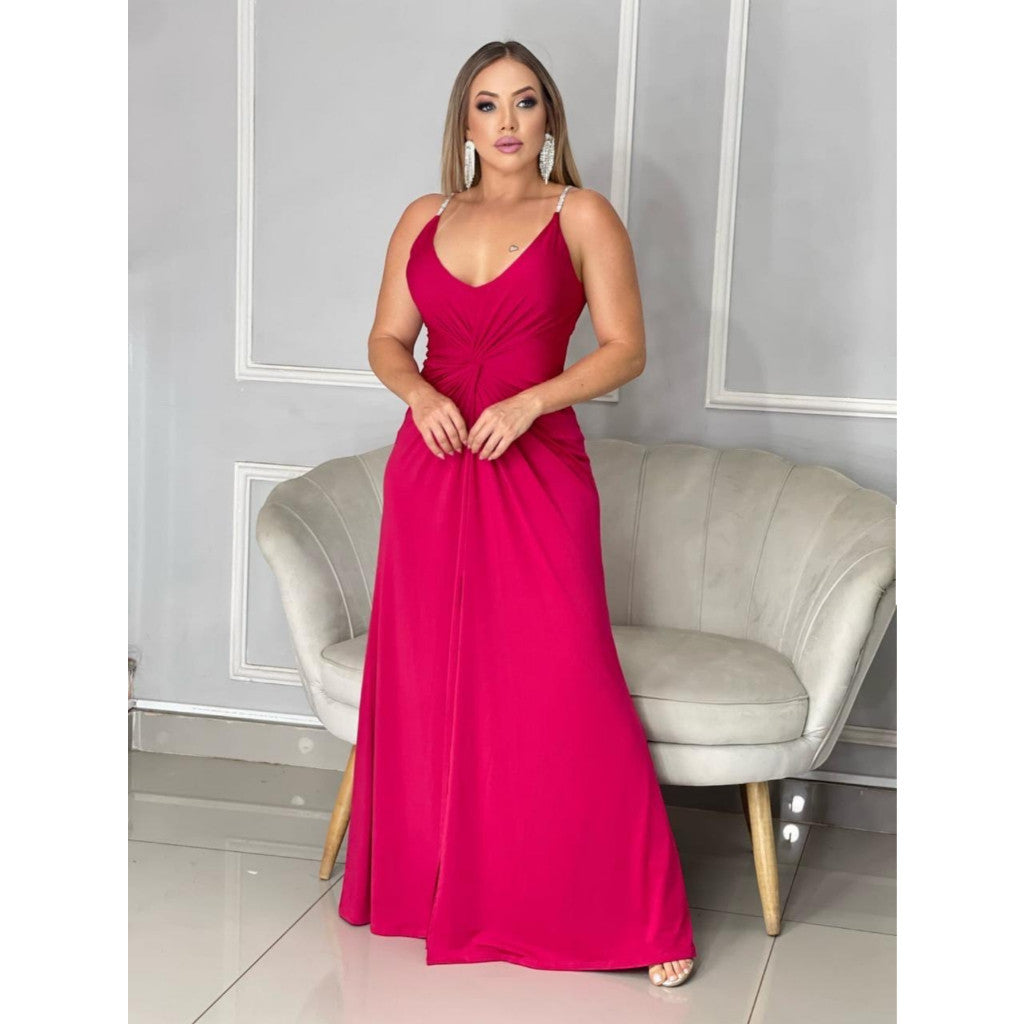 Vestido Feminino Longo festa convidada leve com alças