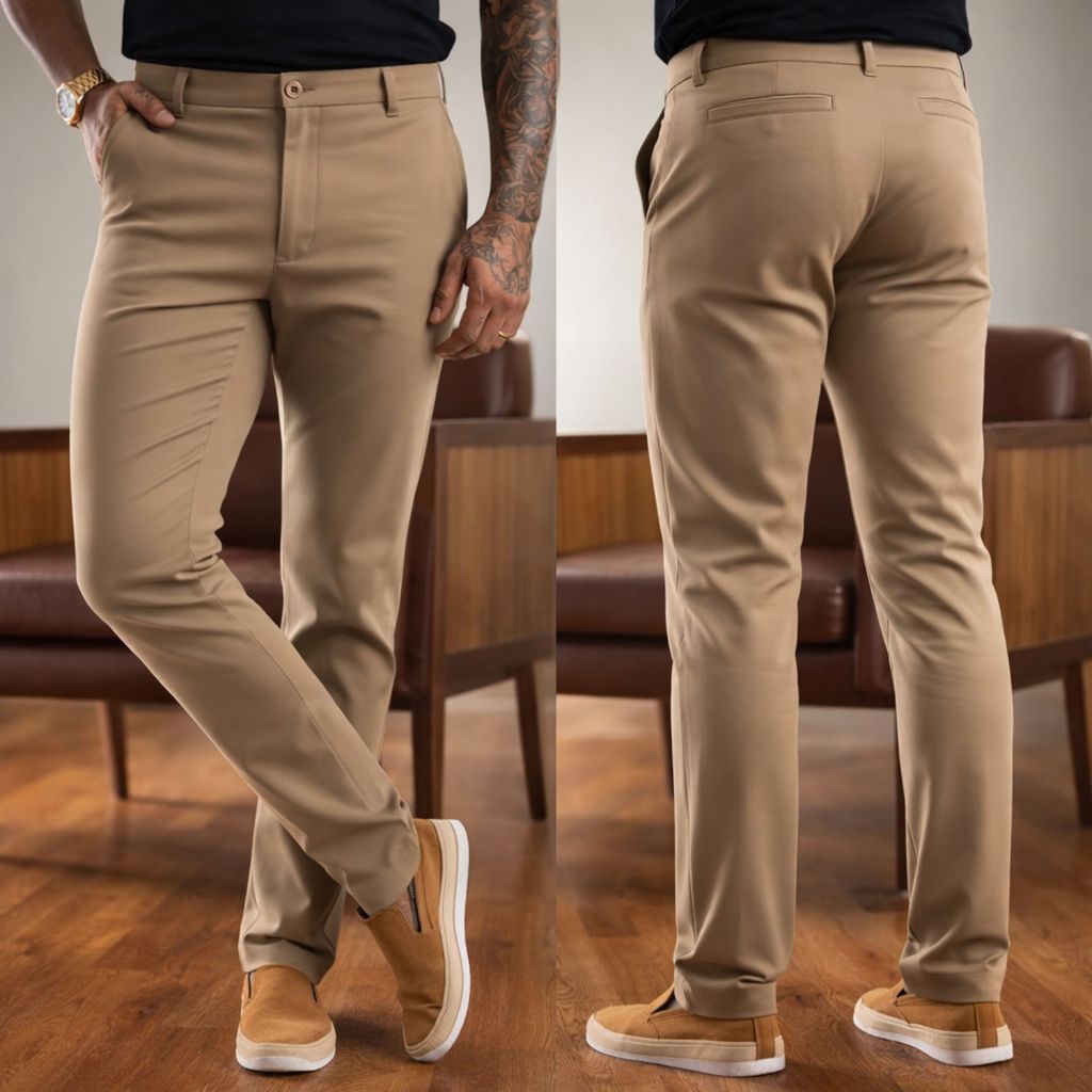 Calça Alfaiataria Masculina Sarja Esporte Fino Social Chino com Elastano