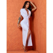 Vestido Longo Fenda Frente Decote V Para Casamento Festas , Formatura, Eventos