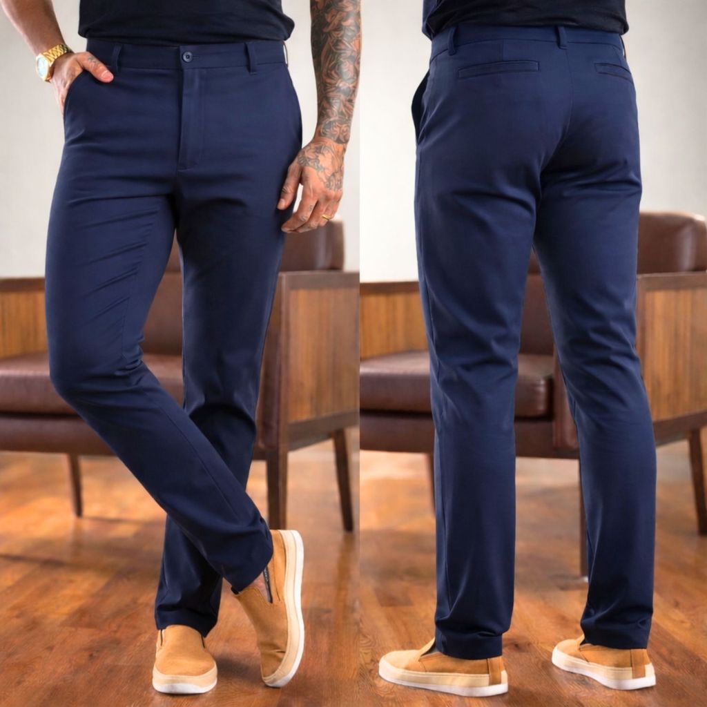 Calça Alfaiataria Masculina Sarja Esporte Fino Chino com Lycra
