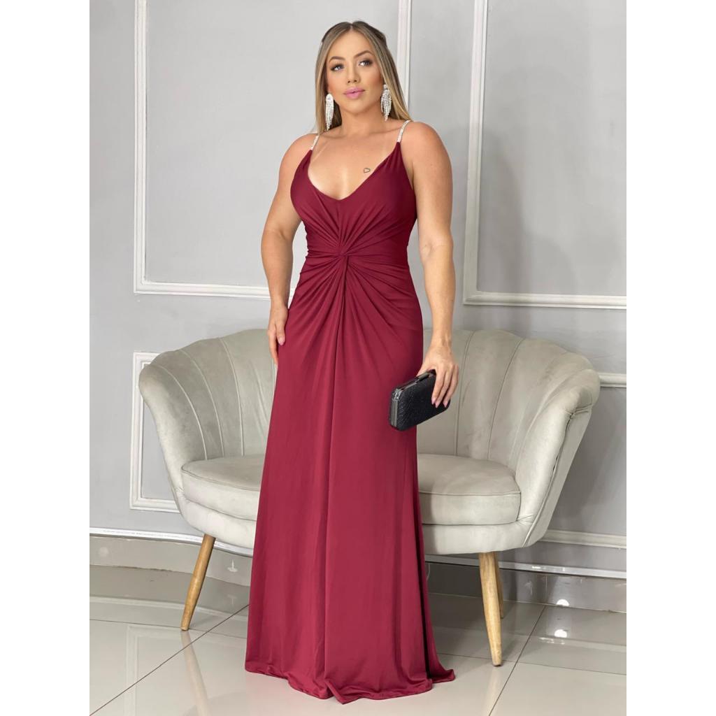 Vestido Feminino Longo festa convidada leve com alças