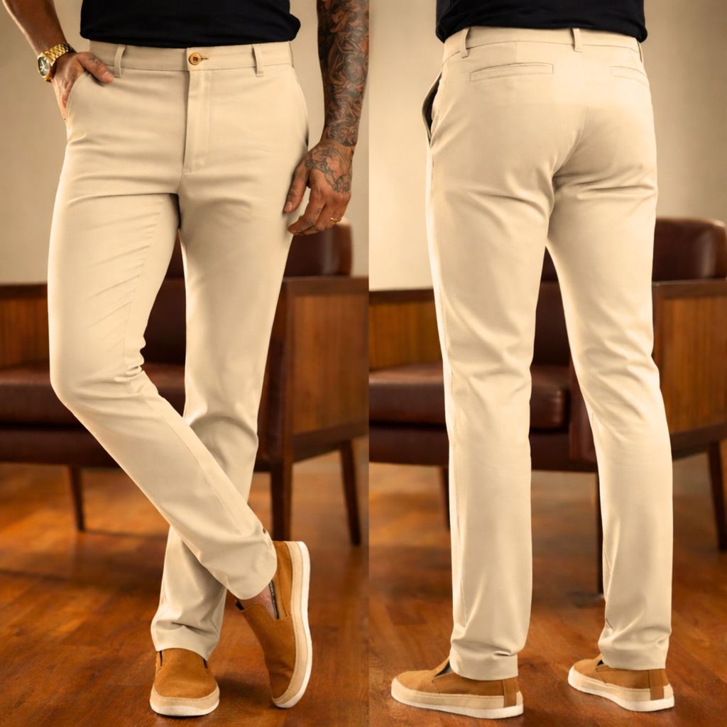 Calça Alfaiataria Masculina Sarja Esporte Fino Chino com Lycra