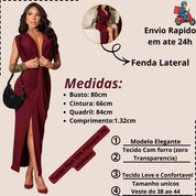 Vestido Longo Fenda Frente Decote V Para Casamento Festas , Formatura, Eventos
