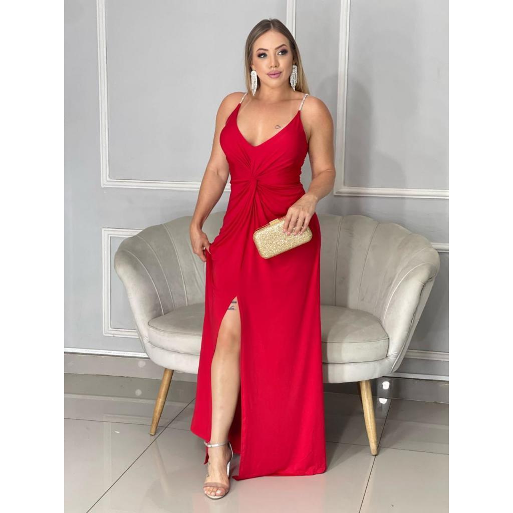 Vestido Feminino Longo festa convidada leve com alças