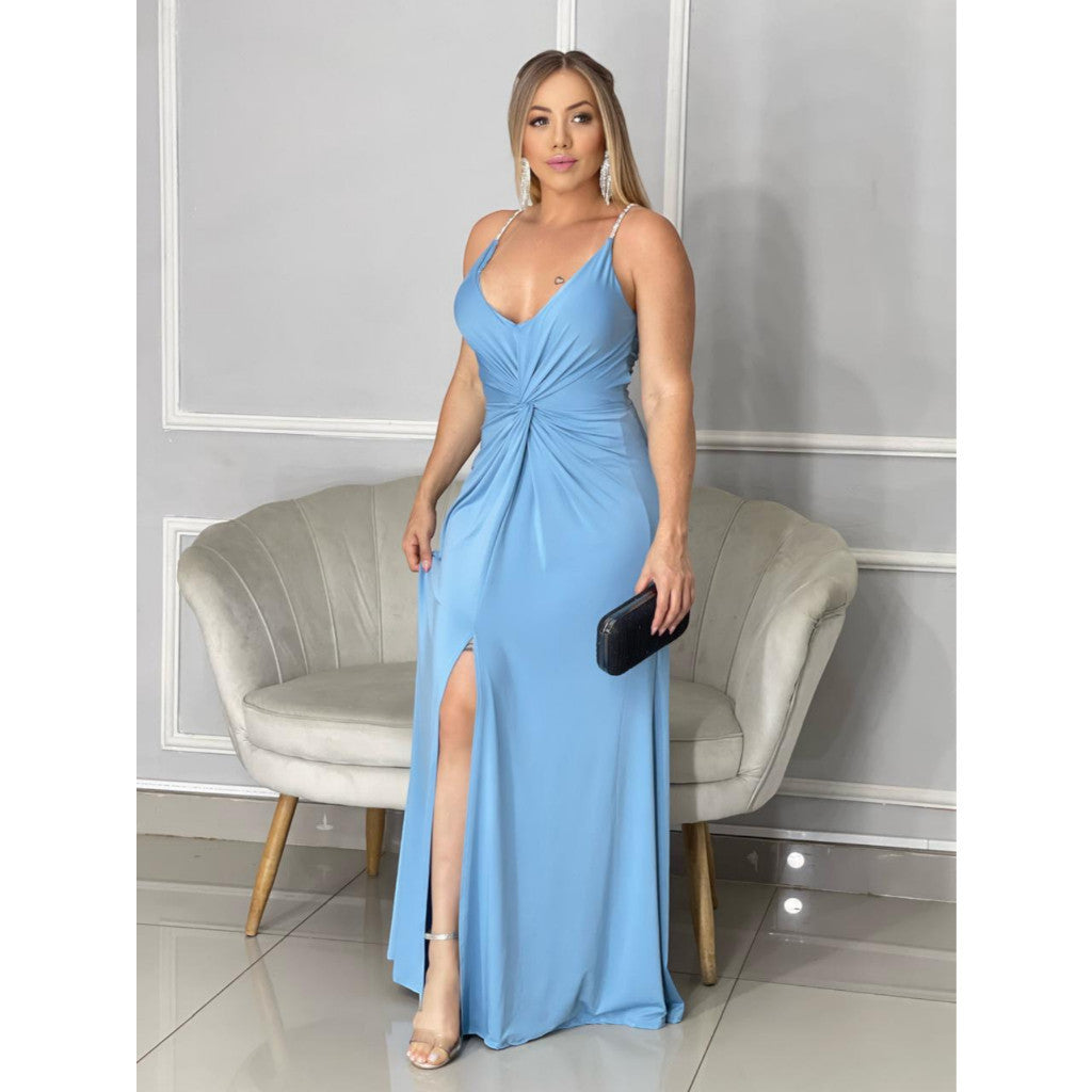Vestido Feminino Longo festa convidada leve com alças