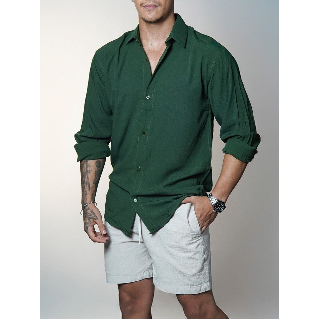 Camisa de Linho Manga Longa Viscolinho Old Money Elegante Praia Verão Casual Muitas Cores