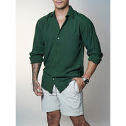 Camisa de Linho Manga Longa Viscolinho Old Money Elegante Praia Verão Casual Muitas Cores