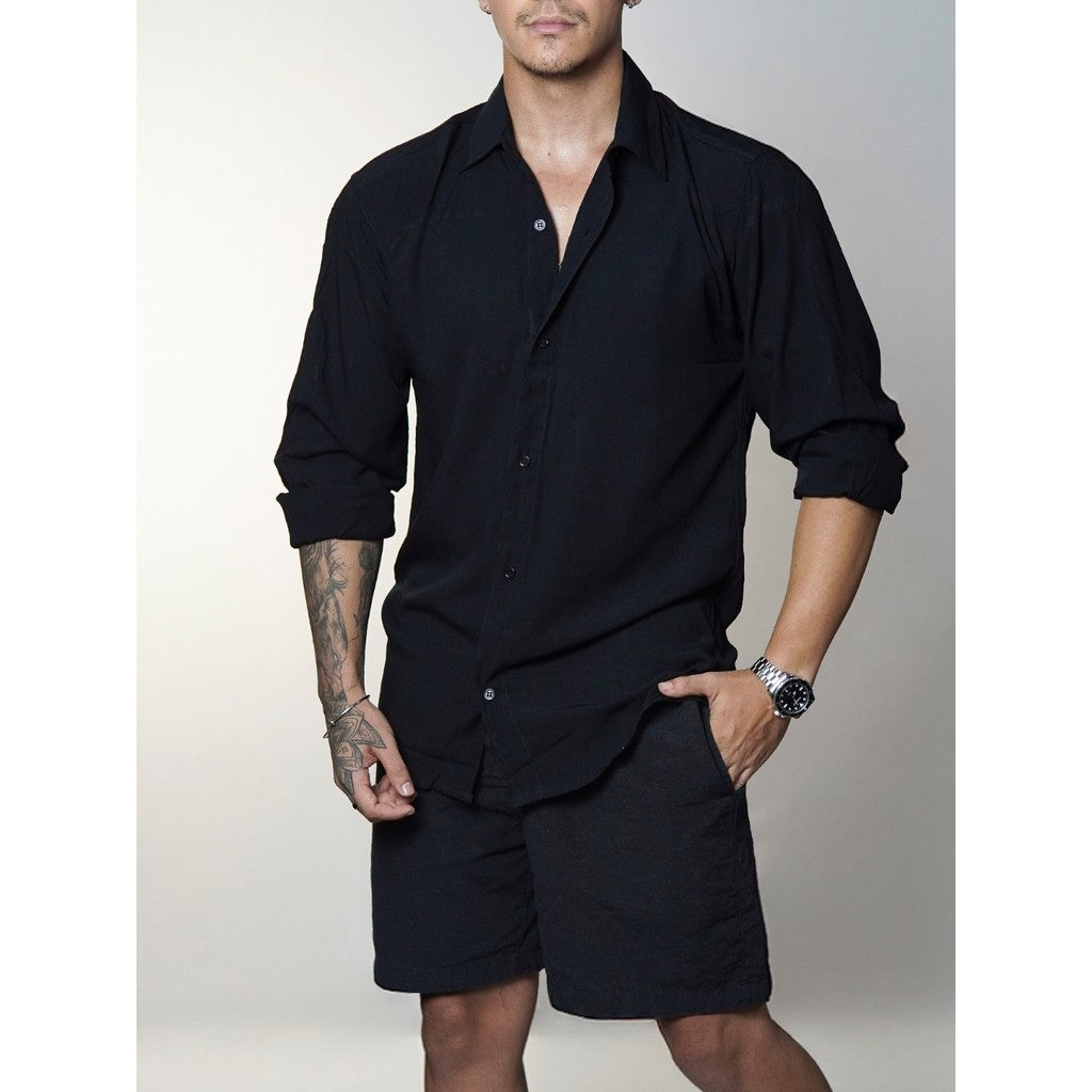 Camisa de Linho Manga Longa Viscolinho Old Money Elegante Praia Verão Casual Muitas Cores