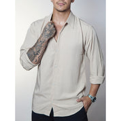 Camisa de Linho Manga Longa Viscolinho Old Money Elegante Praia Verão Casual Muitas Cores