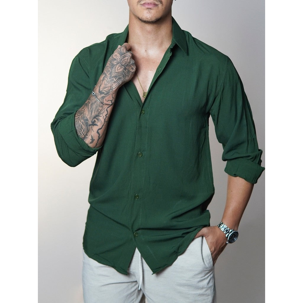 Camisa de Linho Manga Longa Viscolinho Old Money Elegante Praia Verão Casual Muitas Cores